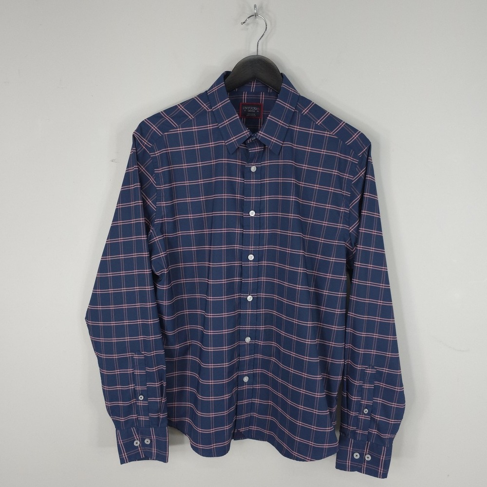 UNTUCKit Shirt Mens Medium Blue Pink Plaid Tayson Long Sleeve Button Up Casual